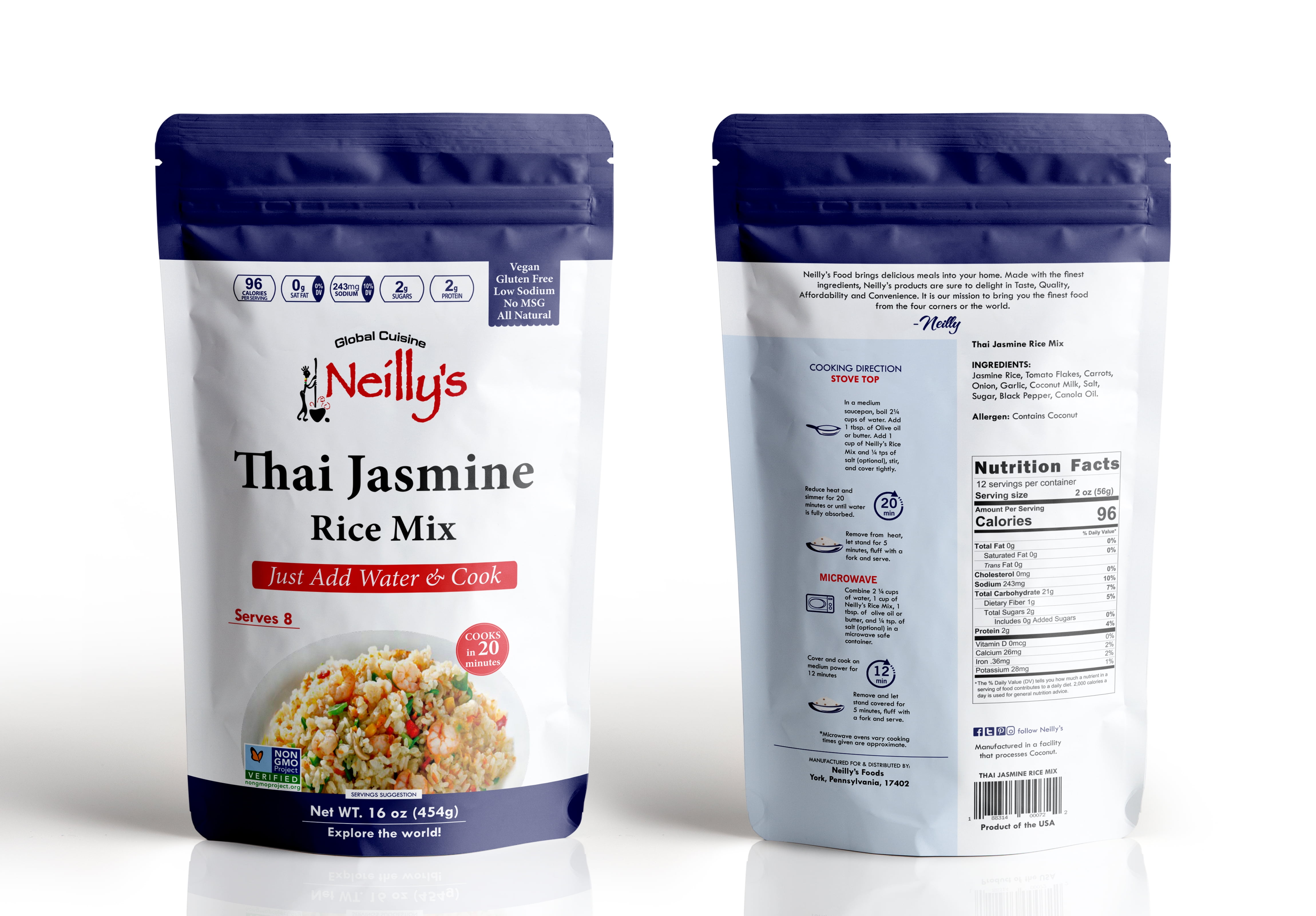 Neilly's Thai Jasmine Rice Mix - 3 - 16oz resealable bags (Serves 8)