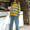 thumbnail image 4 of Htigea Women's Striped Sweatshirts Oversized Crew Neck Long Sleeve Pullover Preppy Casual Loose Fit Sweatshirt Tops Yellow M, 4 of 8