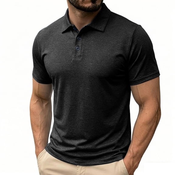 Fnnxeal Mens Polo Shirts Golf Collared Casual Summer Solid Short Sleeve Black Polo Shirts for Men Size 2XL