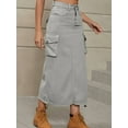 thumbnail image 5 of Denim Skirt Below Knee Length High Waisted Jean Skirts for Women Light Gray XL, 5 of 7