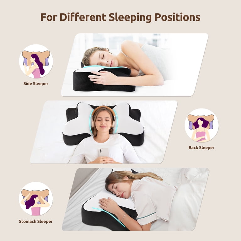 MOONORAH Cervical Memory Foam Pillow, Blue and Black photo 3