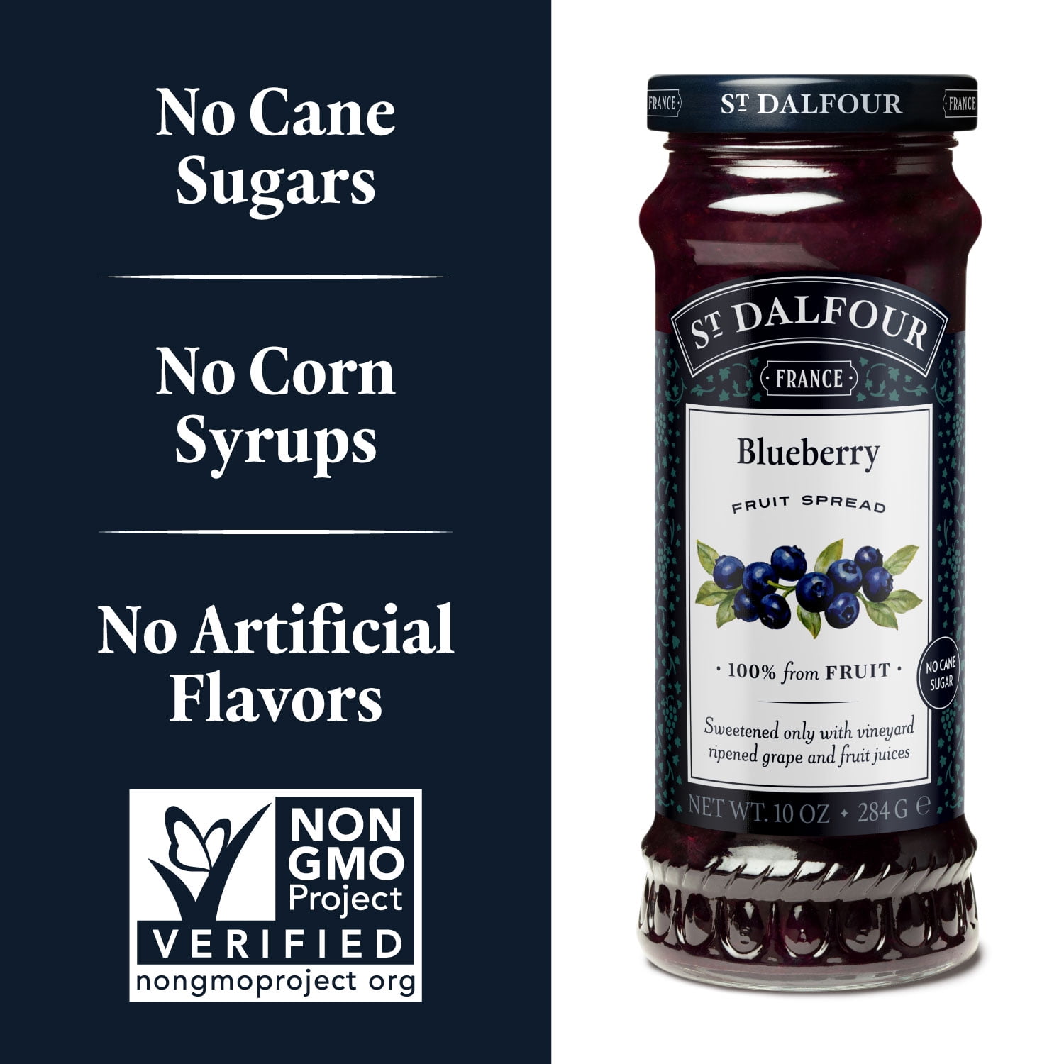 (2 pack) St. Dalfour Blueberry Fruit Spread, 100% from fruit, Vegan & Gluten Free, 10 oz Jar