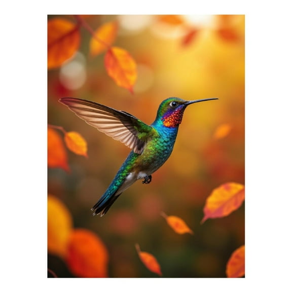 Diamond Art Kit for Adults, Vibrant Hummingbird Autumn Leaves Diamond Painting for Adults Beginners, DIY Diamond Art Painting Kits, 5D Diamond Painting Crafts for Home Decor 12x16 Frameless