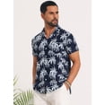 thumbnail image 4 of DARING DIVA Men's Short Sleeve Button Down Camp Collar Leaf Print Shirts XL Navy Blue, 4 of 7