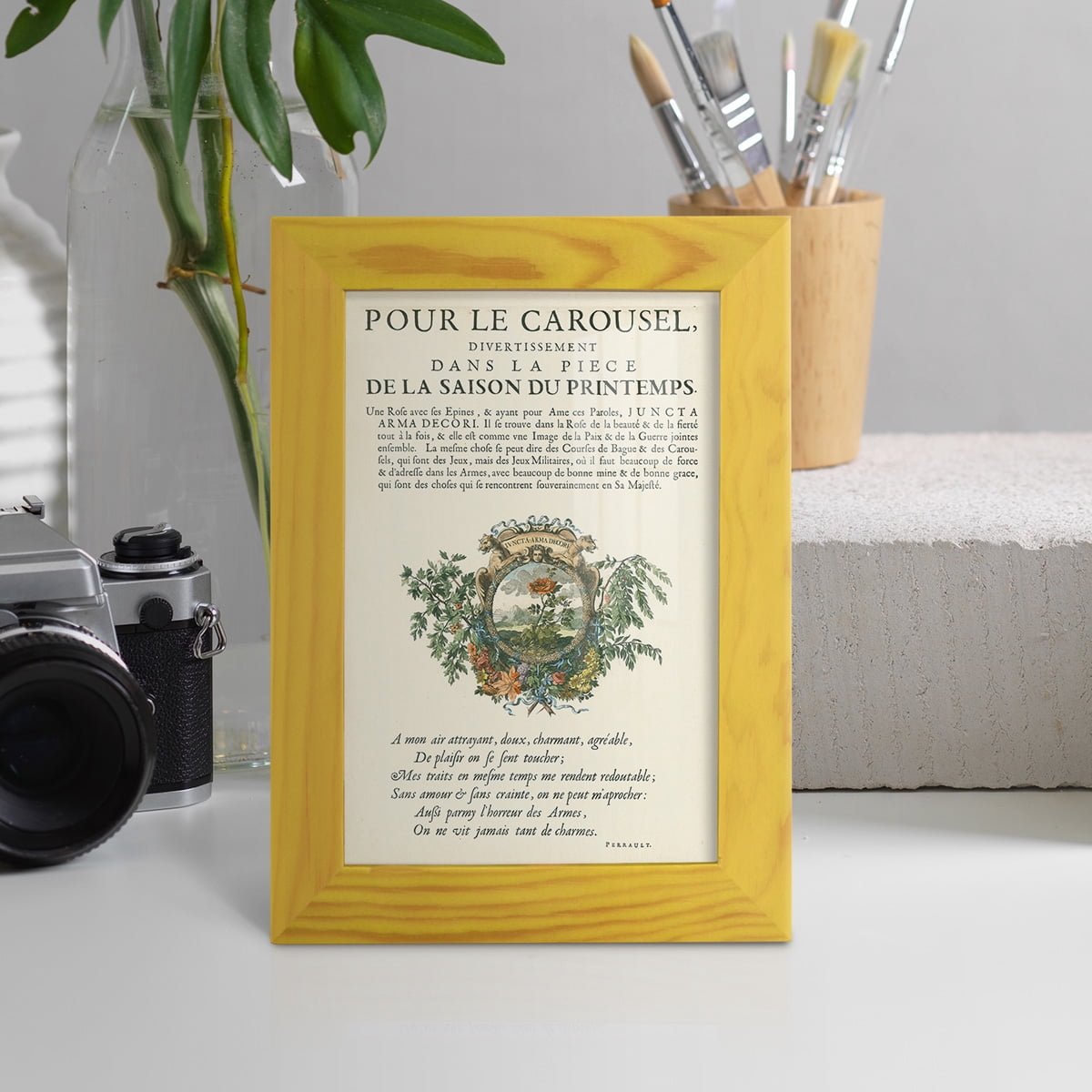 Printed Embellished Bookplate IV - Framed Print w/glass - Sunflower Yellow