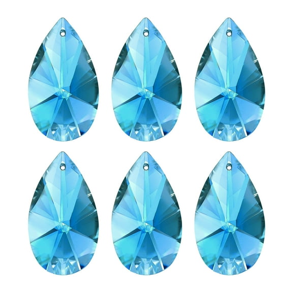 Uxcell K9 Crystal Pendants Teardrop Beads, 6 Pack 38mm Chandelier Prisms Parts Hanging Beads DIY Lamp for Arts Crafts Decor, Blue
