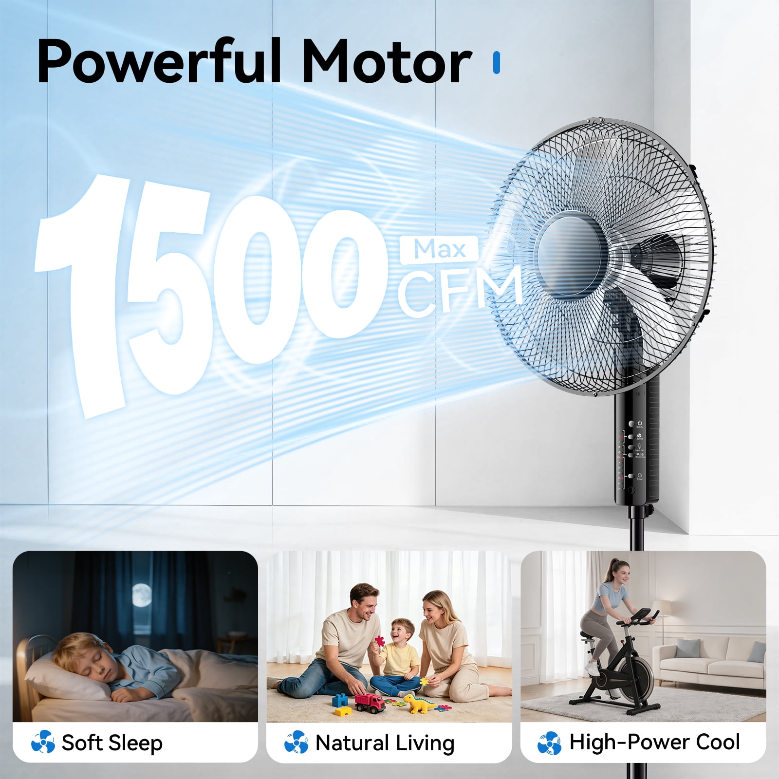 Goosiay 16" Oscillating Pedestal Fan with Remote Control, 10H Timer Stand up Fan, Ultra Quiet Fan for Bedroom Home Office
