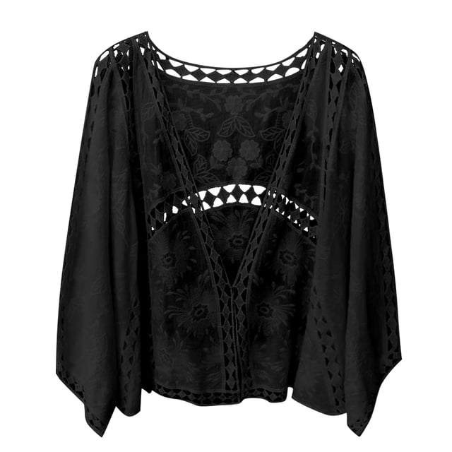 Baberdicy Womens Cardigans Lightweight Limited Time Deal, Women's Spring/Summer Cotton Embroidered Lace Cardigan Short Bat Sleeve Loose Shawl 7 Inch Sleeve Air Conditioning Hoodie for Women