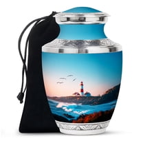Blue Ocean Light House Large Decorative Urns For Human Ashes Adult Man - Cremation Urn For Adult Women Ashes - Funeral Memorial Ashes - 10 Inch