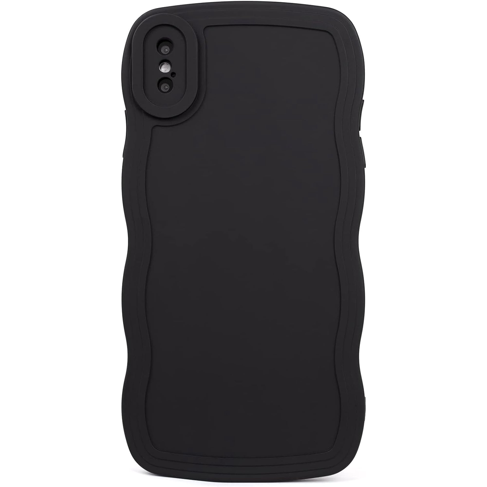 Compatible with iPhone X/XS Case 5.8", Cute Kawaii Curly Wave Frame Shape Soft Silicone Shockproof Protective Phone Cover for Women Girls, Black