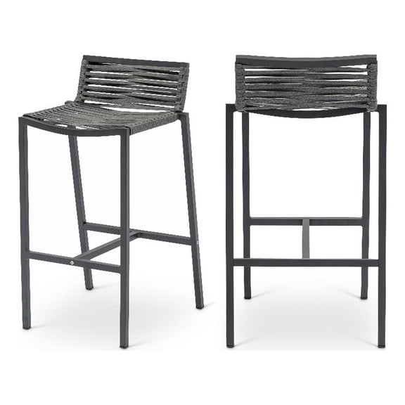 Meridian Furniture Maldives Grey Rope Fabric Outdoor Patio Barstool