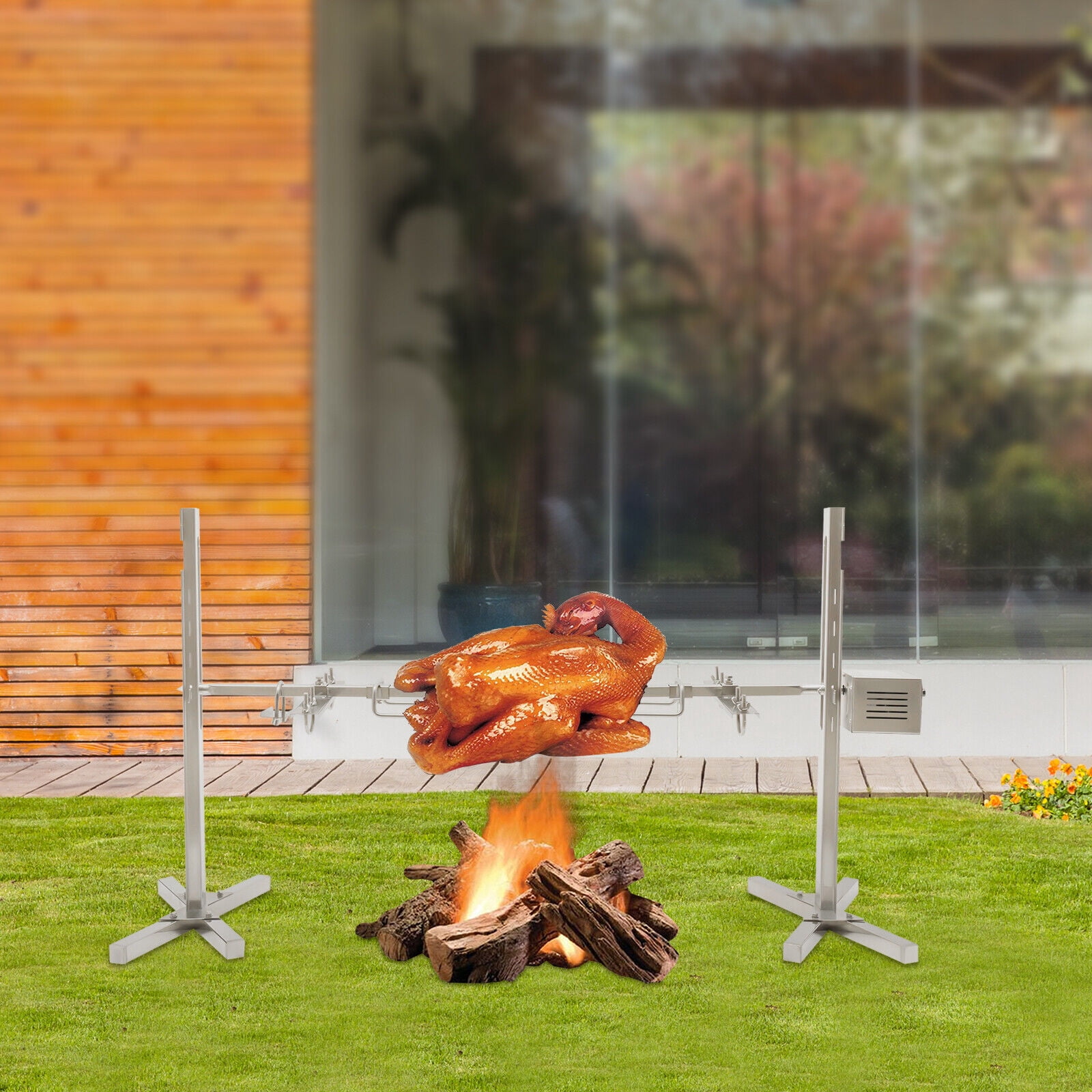 DENSET 53''  Large Electric BBQ Spit Roaster Rotisserie Chicken Pig Lamb Roast For Camping Picnic 15W