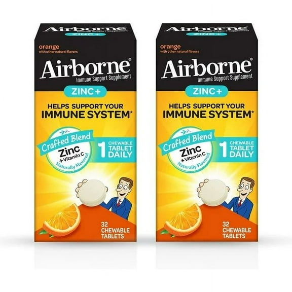Airborne Chews Zinc Plus 32 ct Pack of 2