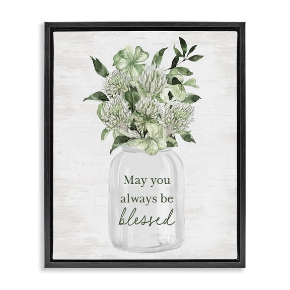 Stupell Industries French Country Be Blessed Bouquet Black Floating Frame Canvas Art, 17 x 21, by Lettered and Lined