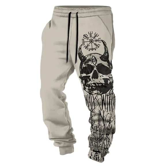 CONZONE Men's Baggy Sweatpants Wide Leg Pants for Men Trendy Elastic Waist Viking Mythology Graphic Y2K Soft Streetwear Joggers With Pocket