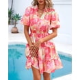 thumbnail image 3 of Vestido BTFBM para mujer, estampado floral, cuello en V, manga corta, volantes, 3 of 7