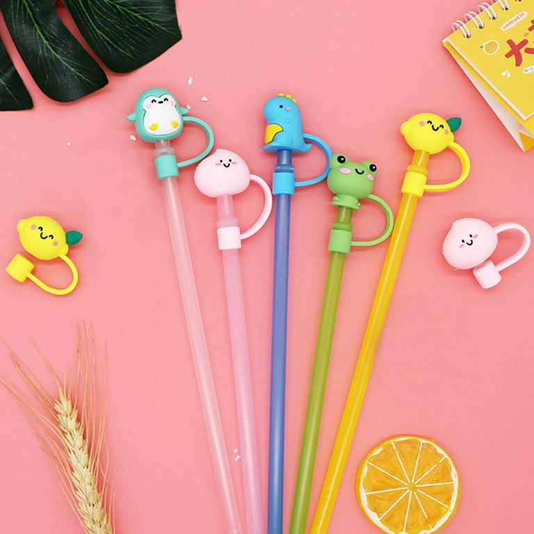 5pcs Straw Tips Cover Reusable Heart Shaped Straw Toppers With 2
