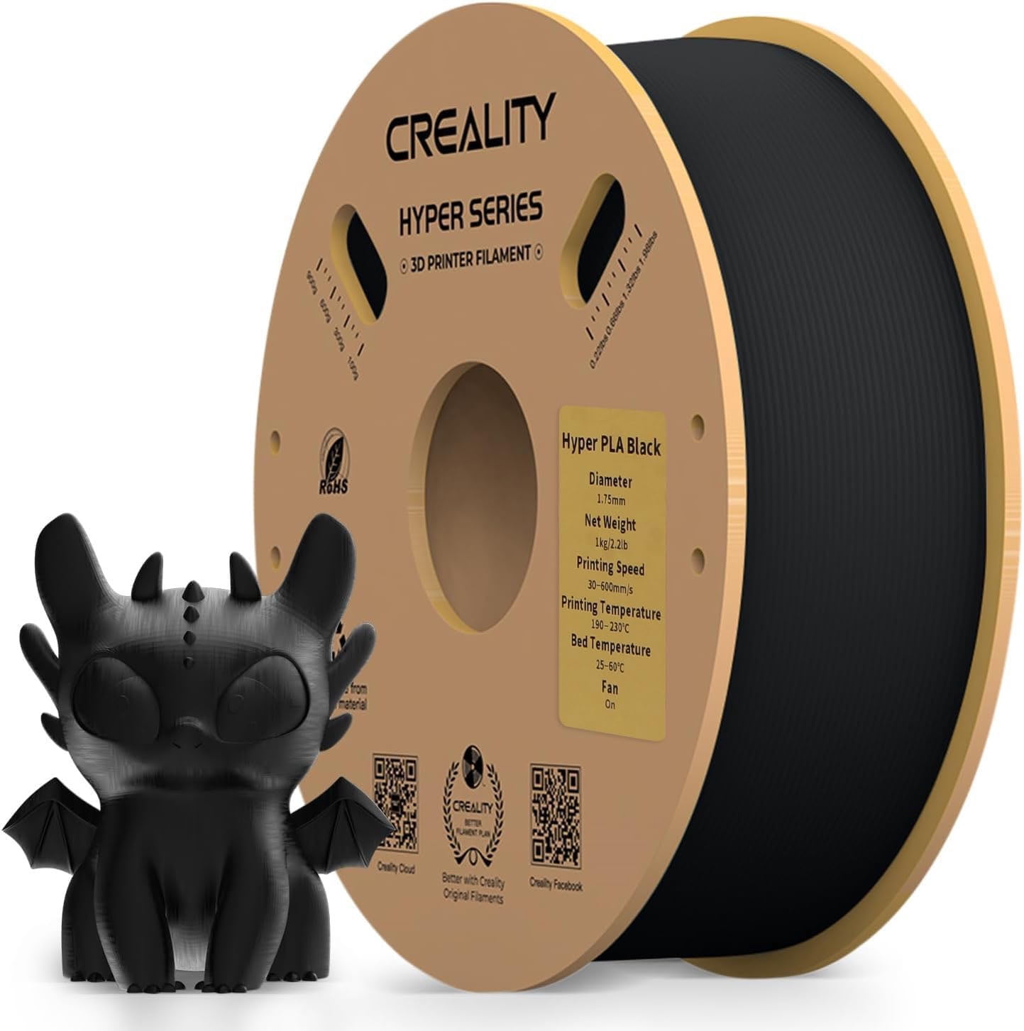 Creality Hyper PLA 3D Printer Filament 600mm/s High-Speed +/-0.03mm For Creality K1 Max Ender-5 S1 Anycubic Prusa Bambu Black 12 Unit per pack