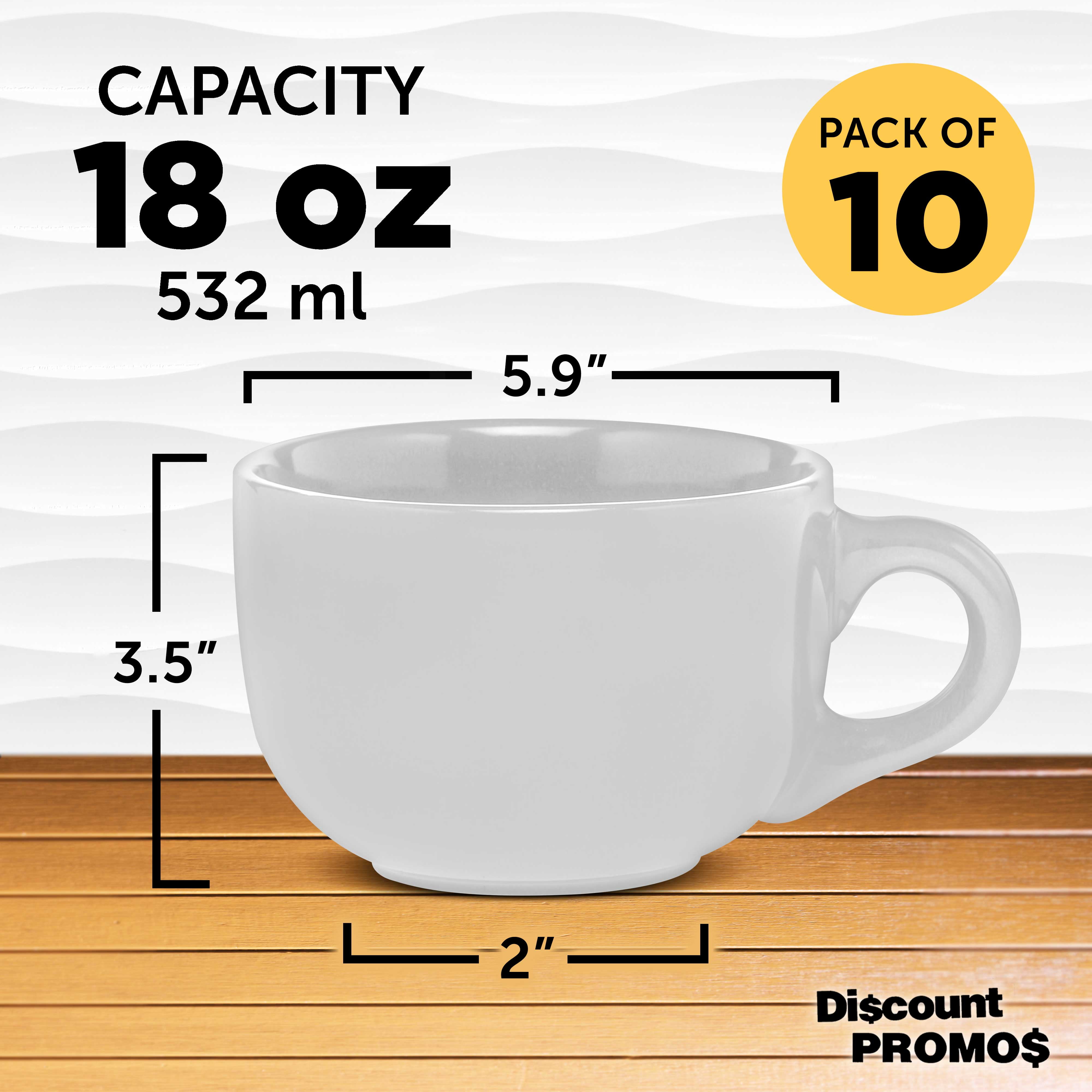 Ceramic Cappuccino Mugs 18 oz. Set of 10, Bulk Pack - Perfect for Coffee, Tea, Espresso, Hot Cocoa, Other Beverages - White