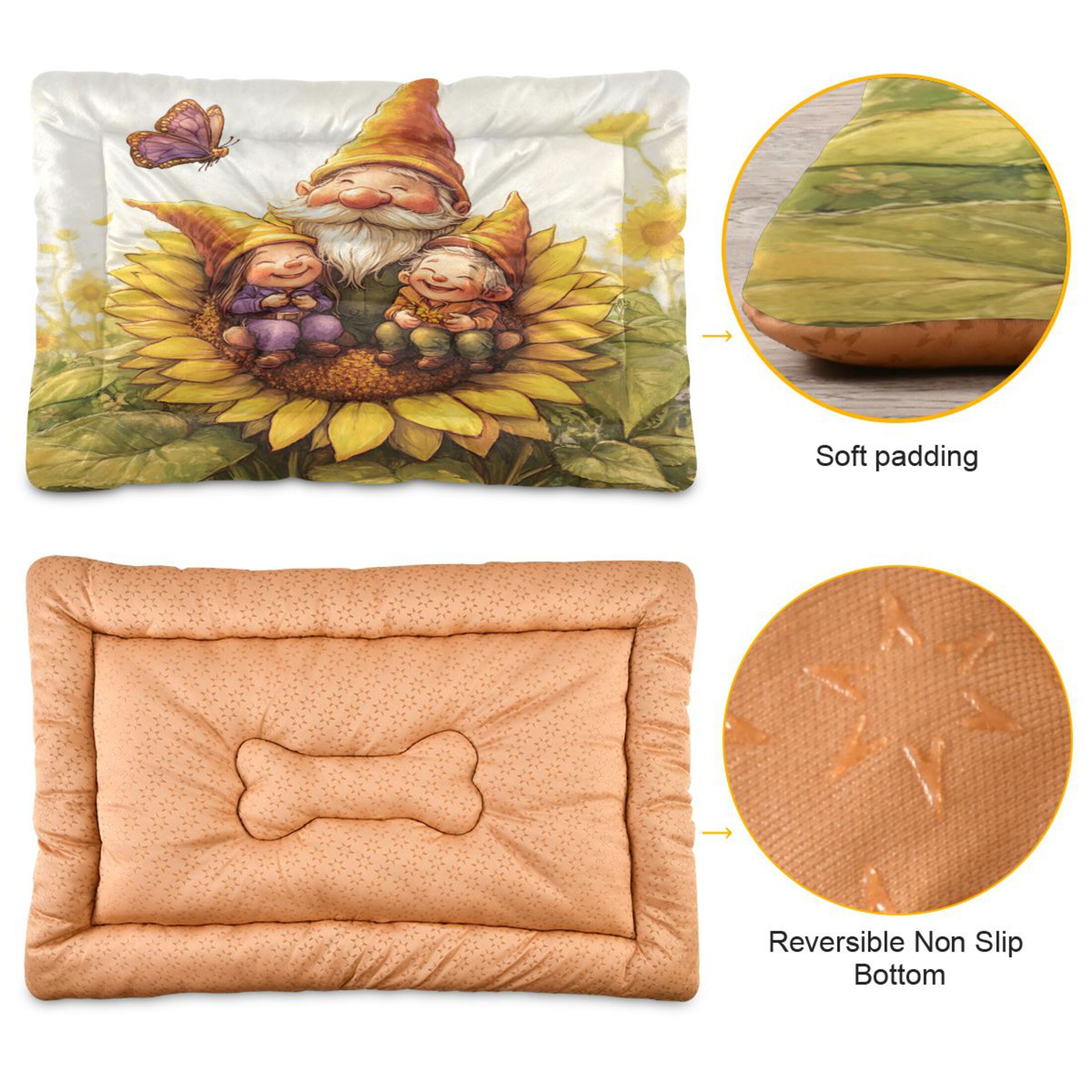 Qxltty Dwarf Elves Sunflower Ped Pad Wear-resistant and Hard to Bite Through Sleeping Pad for Small Medium Large Dogs Winter Pet Bed 36×24in