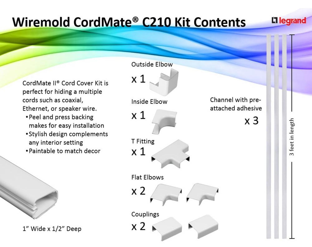 Wiremold C210 CordMate II White Cord Cover Kit