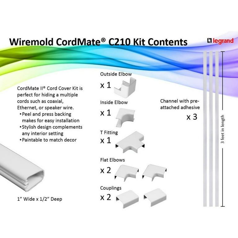 Legrand Wiremold CordMate II 5-ft x 1-in PVC White Straight