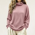thumbnail image 4 of Women's Turtleneck Waffle Knit Sweatshirts Breathable Pullover Tops Fall Winter Casual Outfits Winter Clothing for Women (Pink XL), 4 of 5