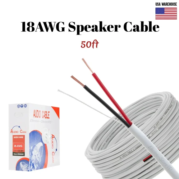OPAL- 18Awg Speaker Cable 50Ft Cl2 In Wall 18/2 Gauge 2 Conductor Bulk Audio Wire New