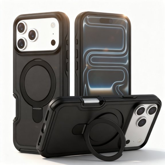 For iPhone 17 Pro Magnetic Phone Case,Compatible with Mag-Safe,Heavy Duty Rugged Shockproof Anti-fall Drop Protection,With Invisible Ring Kickstand,Anti-Scratch Durable Phone Case,Black