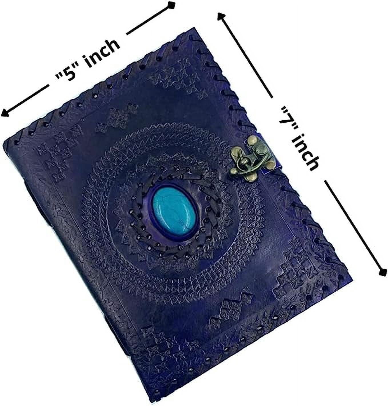 OVERDOSE Purple Mundra Stone Leather Journal With Brass C-Lock - Handmade Unlined Paper Leather Bound Journal | Sketchbook & Notebook - Drawing Journal - 5 x 7 inches | 12 x 17 cm | A6
