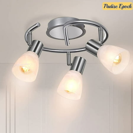 

Modern LED Track Lighting Fixtures White Adjustable 3-Light Round Ceiling Lights Kit Directional Spotlight with Glass lampshade for Kitchen Picture Wall Room (Incl 3× 4W E12 Bulbs)