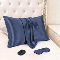 PiccoCasa Set of 2 Queen Satin Pillowcase Durable&Soft Zippered Navy Blue