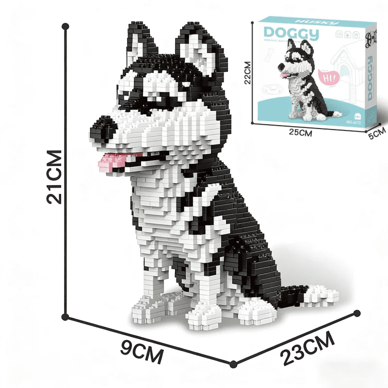Micro Mini Husky Dog Building Blocks Set Micro 3D Animal Building Blocks for Age 14+ Fun Gift & Educational Toy for Dog Pet Lovers