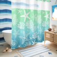 thumbnail image 5 of No Hook Shower Curtain, Teal Blue Ombre Coastal Shower Curtains for Bathroom with See Through Top Window, Sea Nautical Summer Beach Starfish Coral Waterproof & Washable Bath Curtain Long 72"x78", 5 of 9