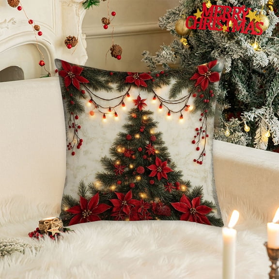 Eolstice Christmas Pillow Cover, Linen Blend Cushion Case with Holiday Patterns, Seasonal Decor Accent for Sofa Arrangements and Festive Styling
