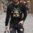 thumbnail image 2 of UVEASISHA Mens Mardi Gras Tshirt Crewneck Casual Long Sleeve Shirts Fancy Mask Graphic Tees Stretchy Slim Fit Gym Workout T-Shirts Black S, 2 of 6