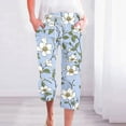 thumbnail image 2 of lcziwo Womens Linen Pants Trendy Floral Print Capri Pants Casual Elastic Waist Drawstring Sweatpants Summer Loose Straight Cropped Trousers with Pockets Multicolor L, 2 of 6