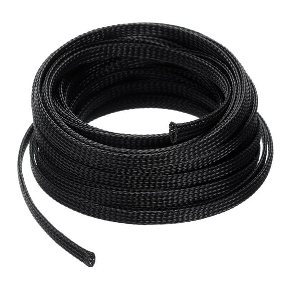 25 Ft - 1/4 In Expandable Braided Cable Sleeving, PET Cable Management, Wire Wrap Loom Tube, Black