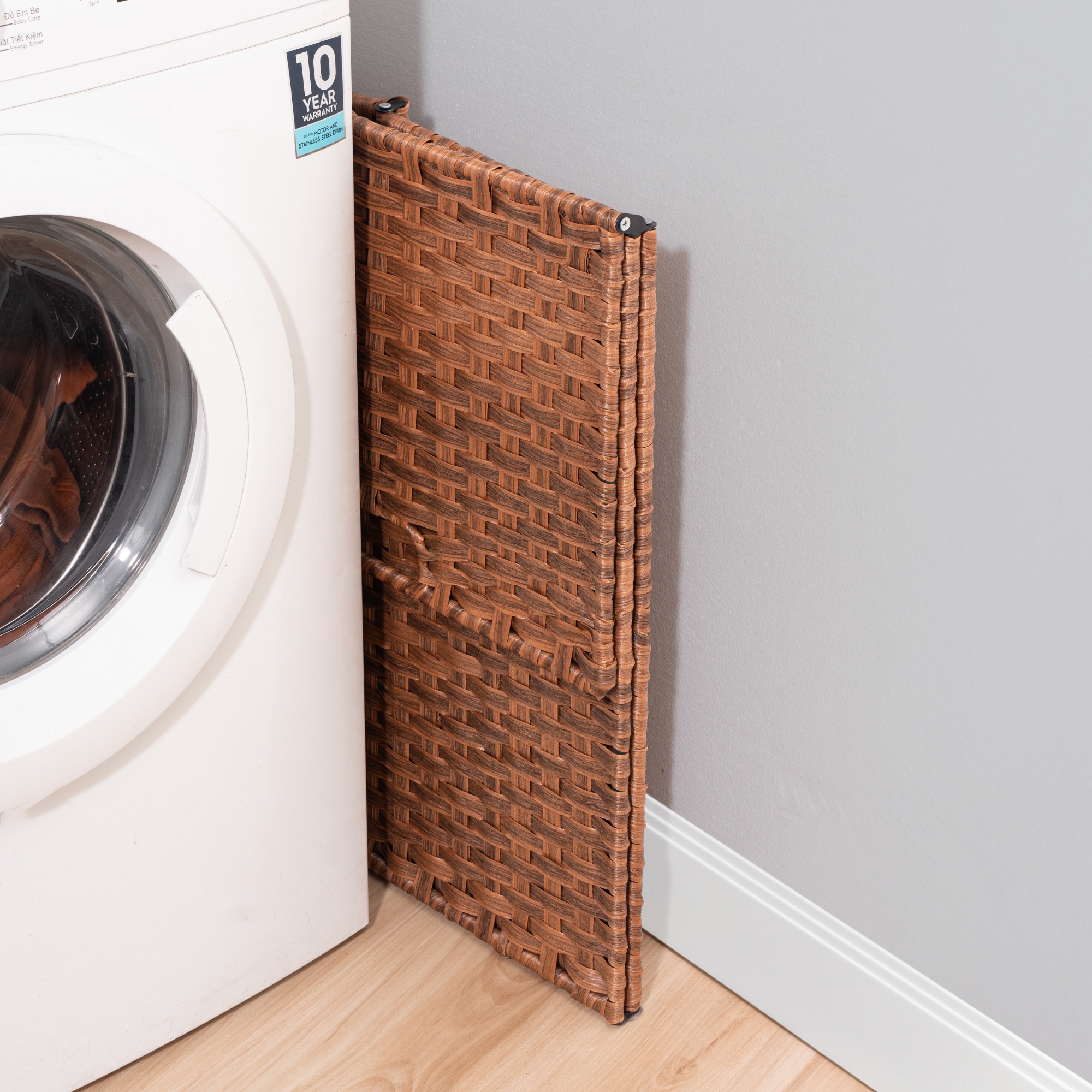 PORKISS Wheeled Laundry Basket with Lid, Laundry Hamper for PE Rattan, Waterproof Square Clothes Hamper with Removable Bags for Dorm Clothes Toy Storage, 42.26 Gal. Brown