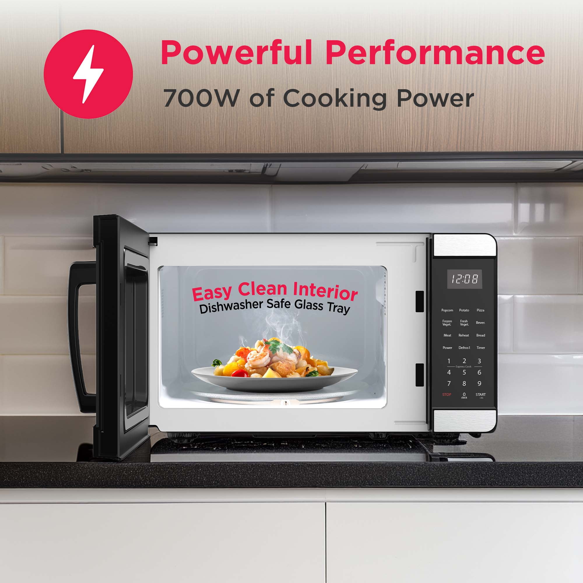Frigidaire 0.7 Cu. ft. Countertop Microwave Oven, 700 Watt Power, 10 Power Levels, Stainless Steel
