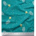 thumbnail image 1 of Soimoi Green Poly Georgette Fabric Musical Symbol & Star Printed Fabric 1 Yard 52 Inch Wide, 1 of 3