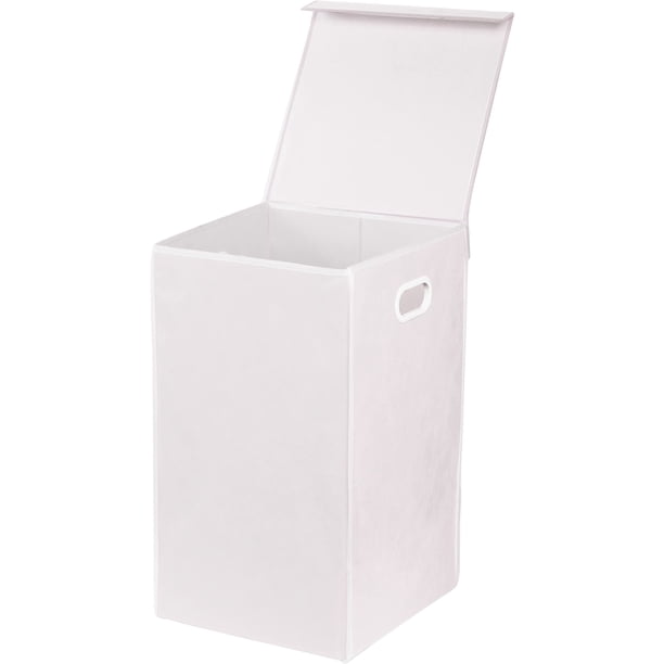 Cesto de ropa sucia simple para el hogar, plegable, con tapa, blanco