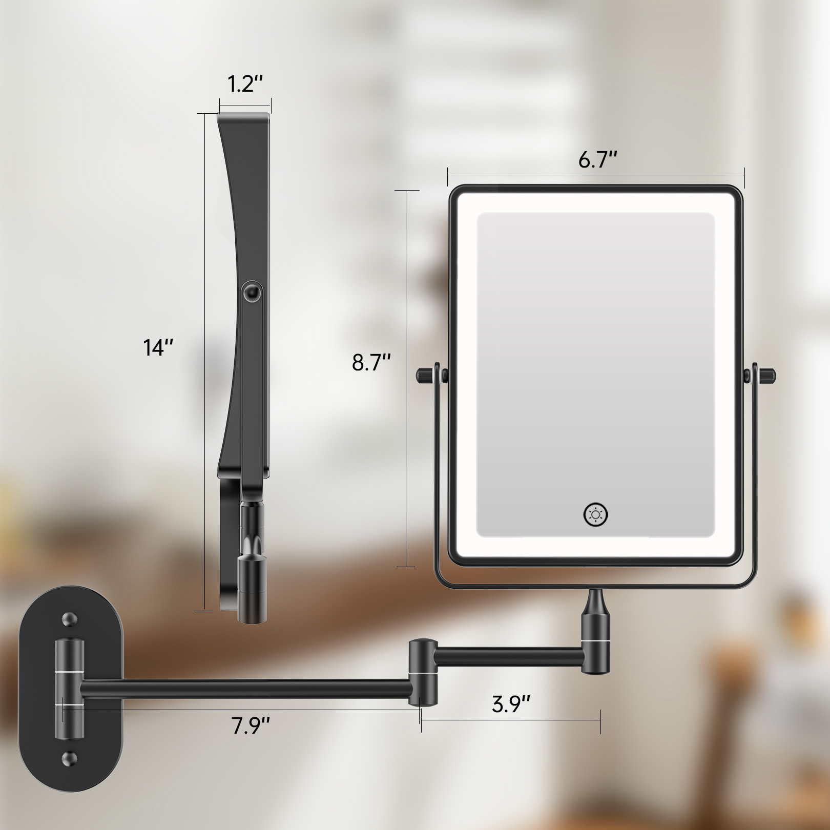Funtouch Double Sided Magnifying Wall Mirror 8.7 Inch Black photo 5