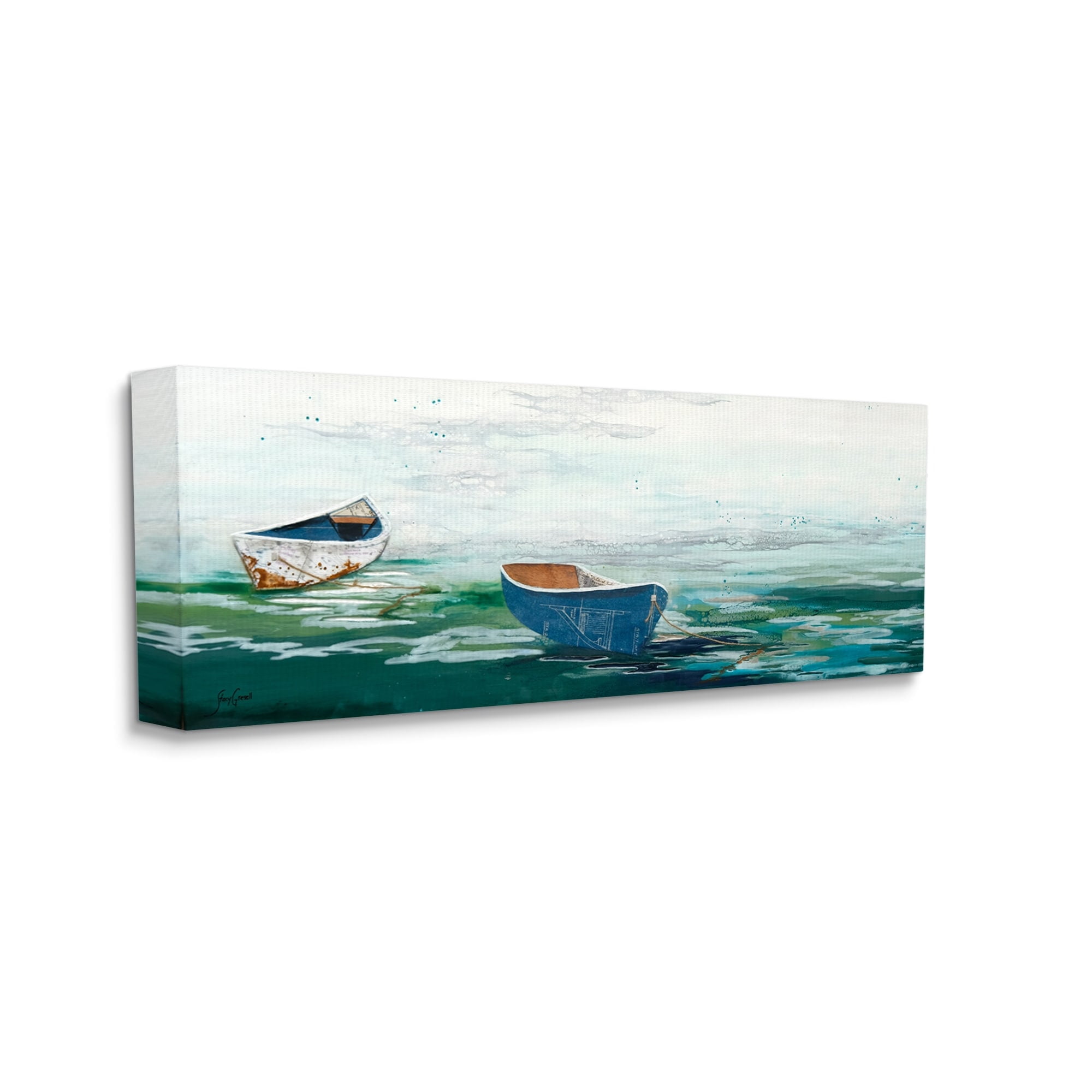 Stupell Industries Panoramic Ocean Waves Two Drifting Rowboats Scene Painting Gallery Wrapped Canvas Print Wall Art, Design by Stacy Gresell