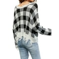 thumbnail image 6 of Xuanfei Women Plaid Deep V Neck Long Sleeve Fringed Ripped Crop Sweater, 6 of 7