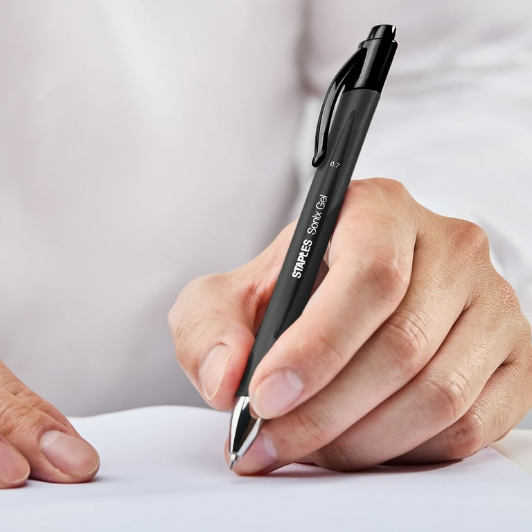STAPLES Sonix Retractable Gel Pens, Black Ink, Medium Point 0.7mm