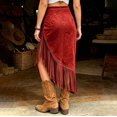 thumbnail image 4 of Unir Women Western Long Fringe Wrap Midi Skirt High Waist Soft Suede Irregular Asymmetrical Country Casual Bottom 1PC S-M-L-XL-XXL Plus Size Friendly, 4 of 6