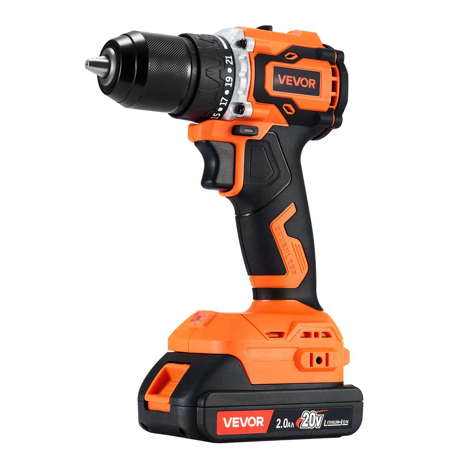 20V Cordless Drill Driver with 1/2 Inch Metal Chuck, Brushless Motor, Dual-Speed Variable, Lithium Battery and Charger Kit for Wood, Metal, and Screw Driving