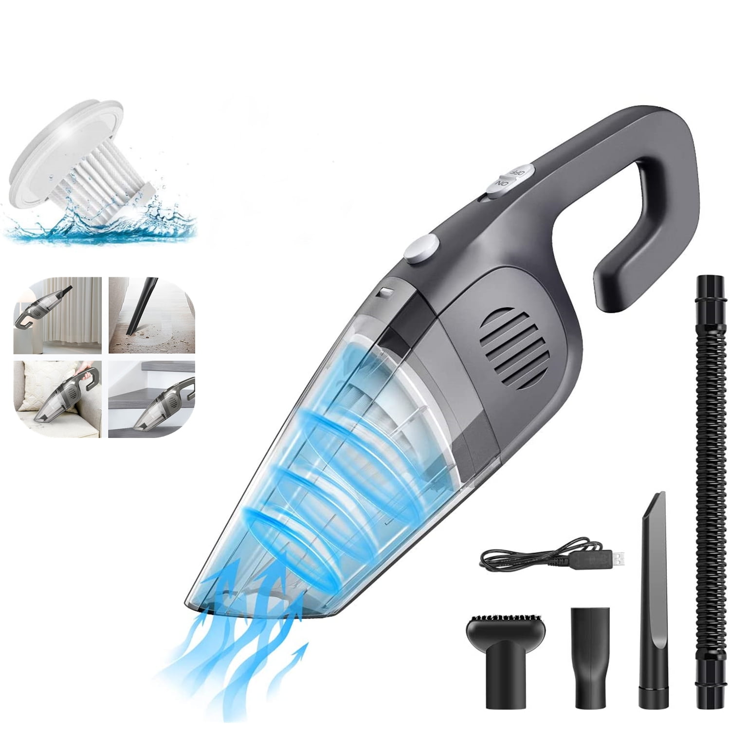 Wet Dry with LED Indicator Rechargeable Car Pet Home Kitchen Vac Cleaner 5KPA Lightweight Vacuum Super Suction Low Noise Portable Cleaner Holife Handheld Vacuums Up to 24 Mins Cordless