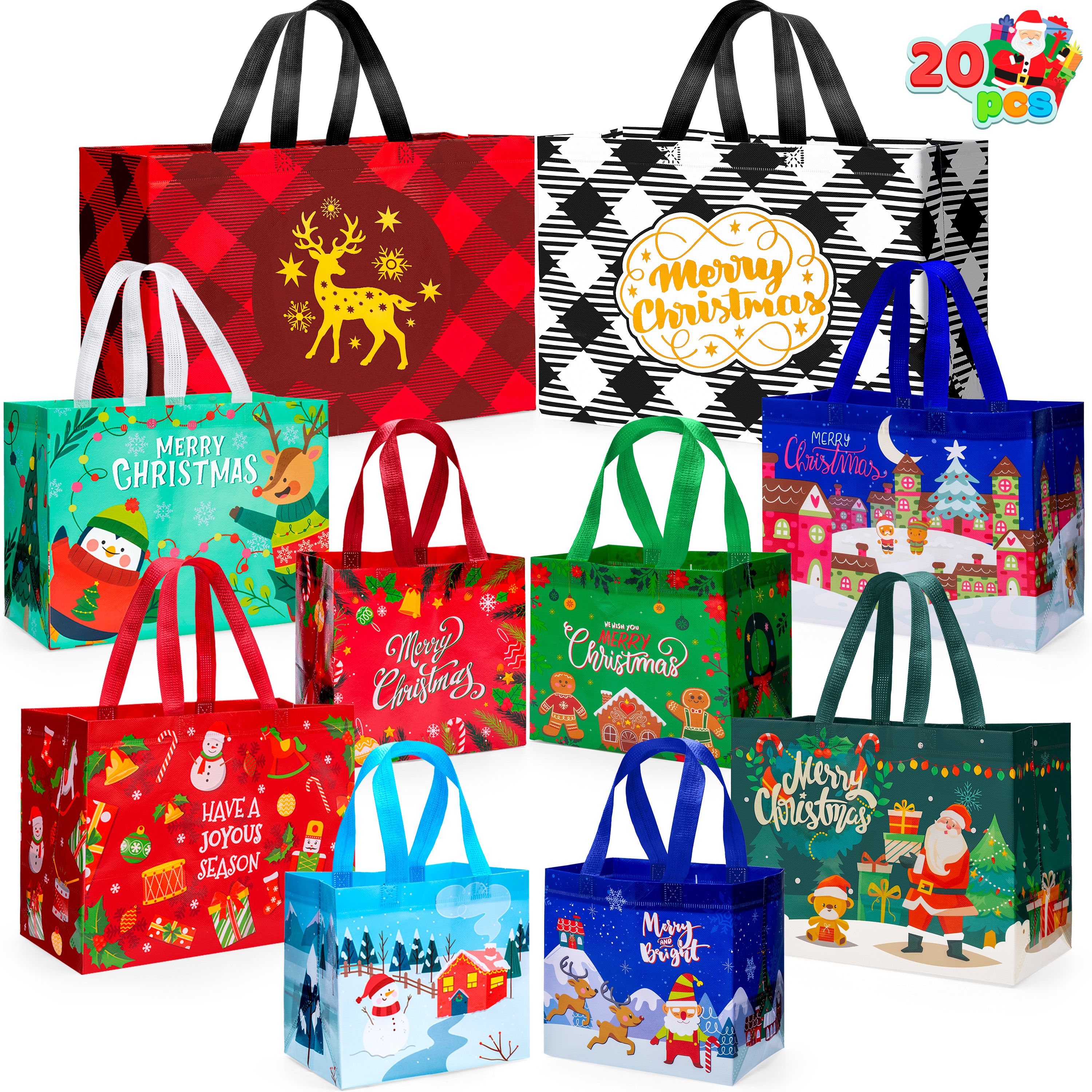 Joyfy 20-Piece Christmas Reusable Non-Woven Tote Bags, Assorted Sizes photo 3